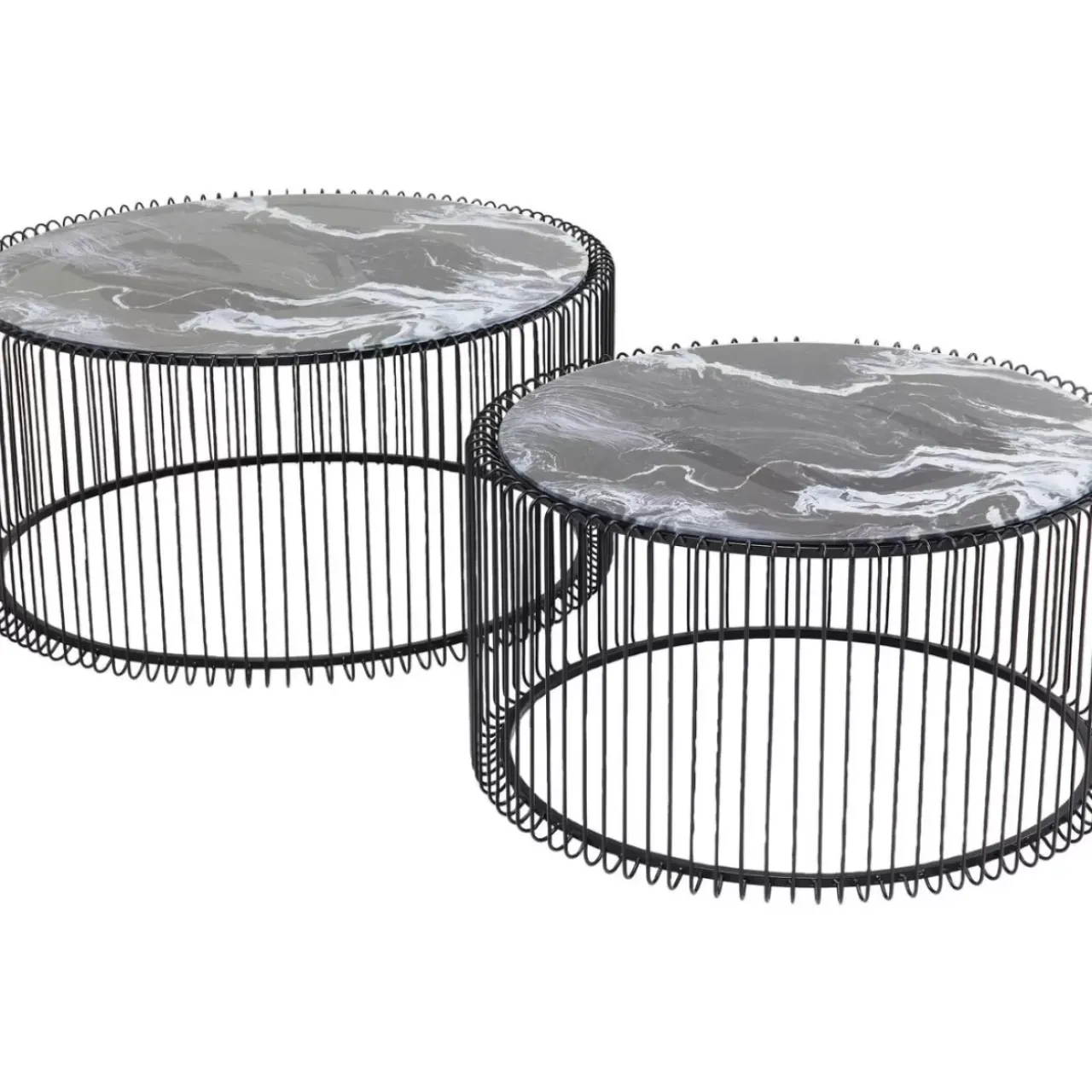 Tische-KARE Design Couchtisch Wire Glas Marble Schwarz (2/Set)