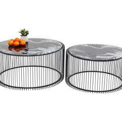 Tische-KARE Design Couchtisch Wire Glas Marble Schwarz (2/Set)