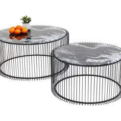 Tische-KARE Design Couchtisch Wire Glas Marble Schwarz (2/Set)