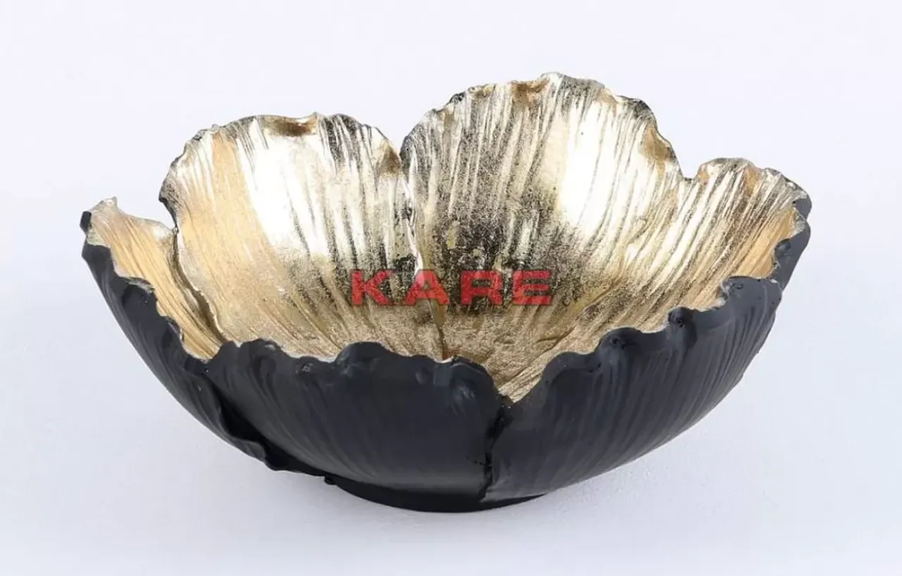 Deko & Geschenkartikel-KARE Design Deko Schale Flower Bloom Schwarz Gold O25Cm