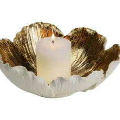 Deko & Geschenkartikel-KARE Design Deko Schale Flower Bloom Creme Gold O25Cm