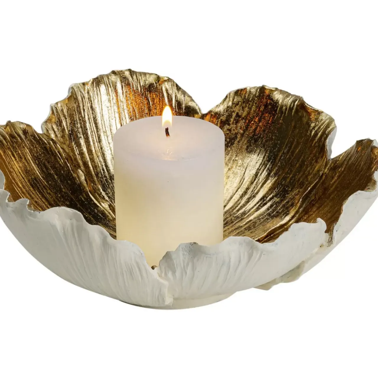 Deko & Geschenkartikel-KARE Design Deko Schale Flower Bloom Creme Gold O25Cm