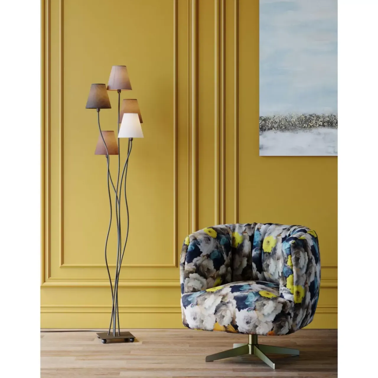 Sessel-KARE Design Drehsessel Peony Flower Gelb