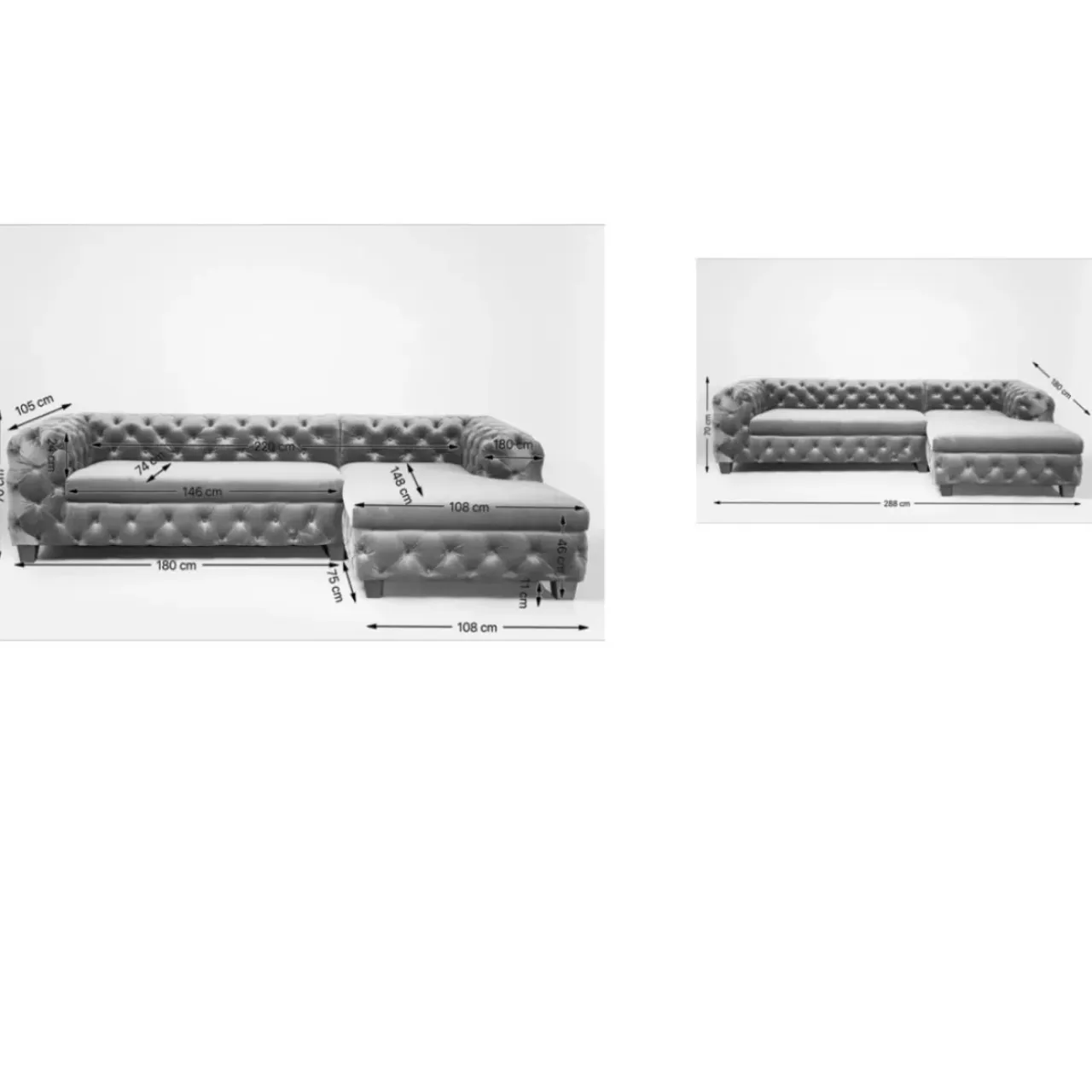 Sofas & Couches-KARE Design Ecksofa Desire Velvet Silbergrau R