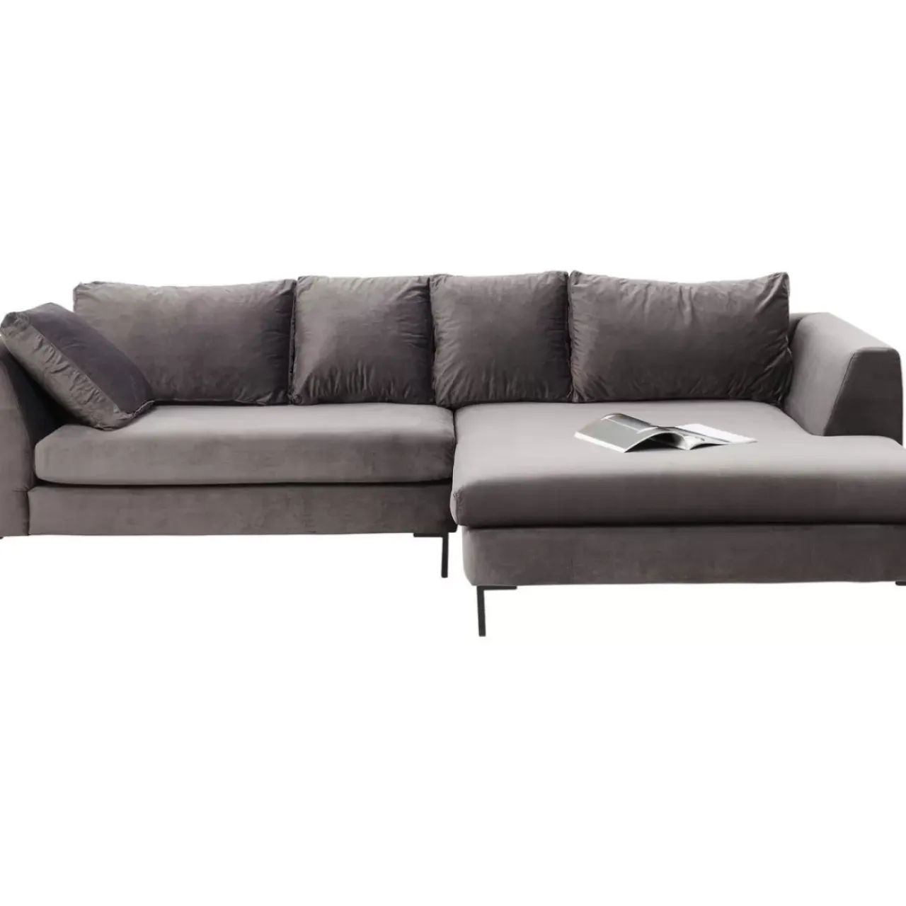 Sofas & Couches-KARE Design Ecksofa Gianni Velvet Grau Rechts Schwarz