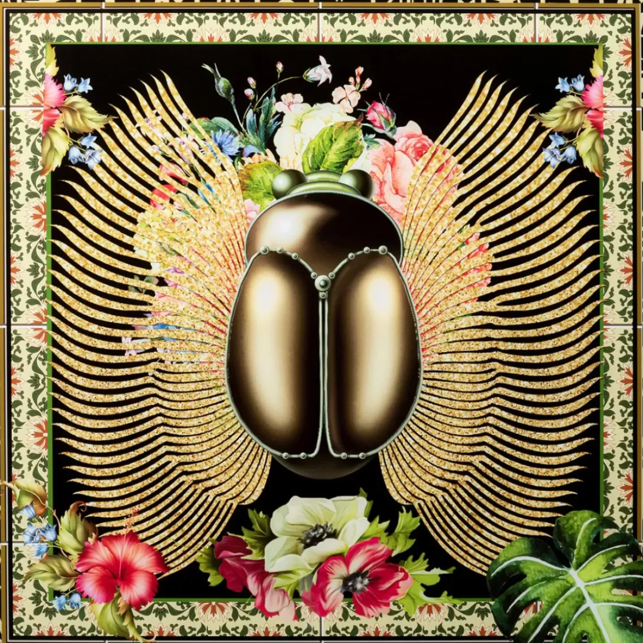 Bilder-KARE Design Glasbild Beetle Flower 100X100Cm