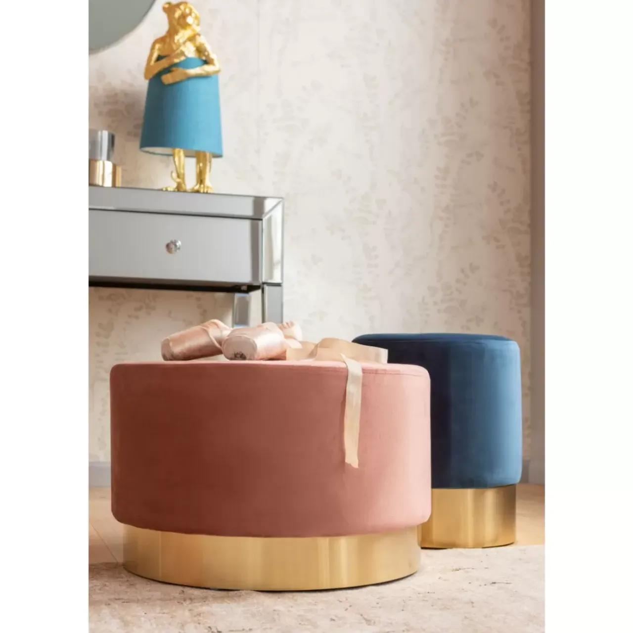 Sitzbänke-KARE Design Hocker Cherry Rose Brass O55Cm