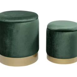 Sitzbänke-KARE Design Hocker Cherry Storage Dunkelgrun Brass (2/Set)