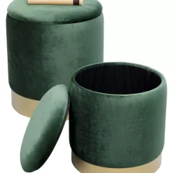 Sitzbänke-KARE Design Hocker Cherry Storage Dunkelgrun Brass (2/Set)