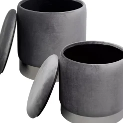 Sitzbänke-KARE Design Hocker Cherry Storage Grau Silber (2/Set)
