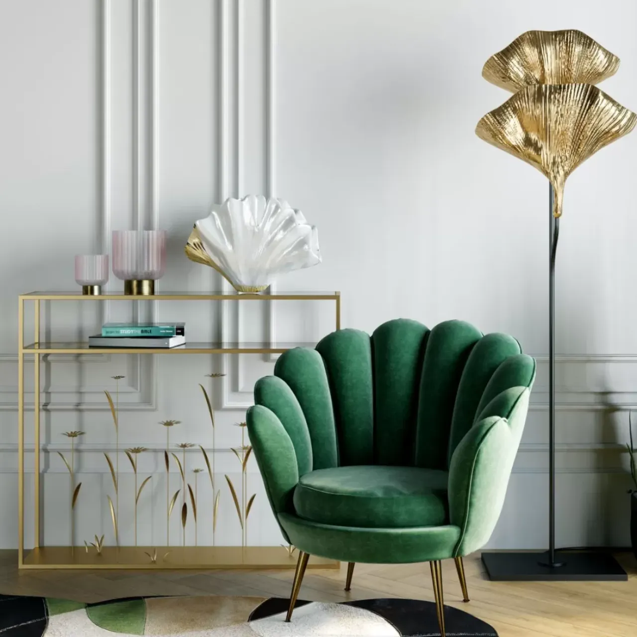 Kommoden & Sideboards-KARE Design Konsole Flower Meadow Gold 100