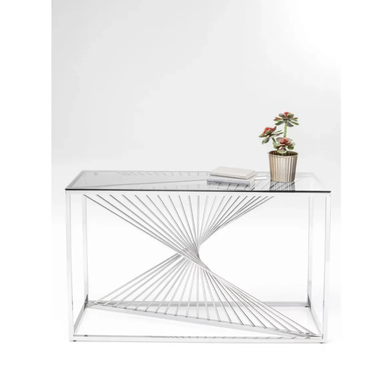 Kommoden & Sideboards-KARE Design Konsole Laser Silber Klarglas 120X40