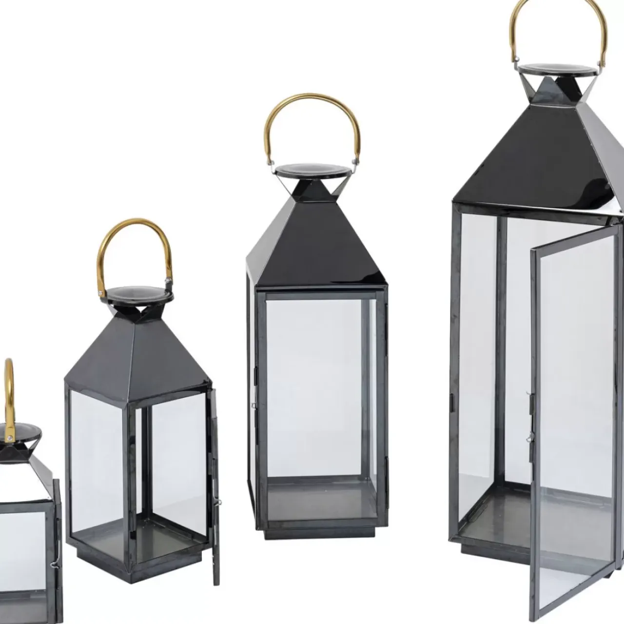 Kerzenständer & Laternen-KARE Design Laterne Giardino Schwarz Gold (4/Set)