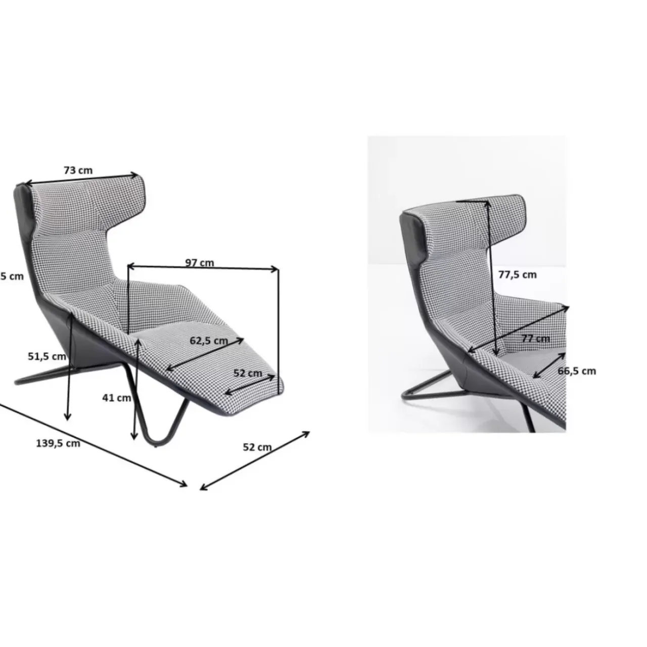 Sessel-KARE Design Relaxsessel Granada Schwarz Weiss