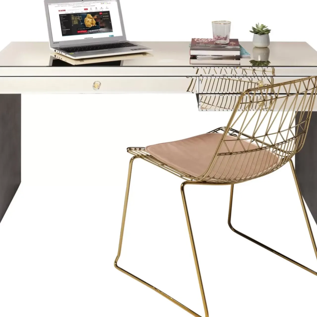 Tische-KARE Design Schreibtisch Luxury Champagne 140X60Cm