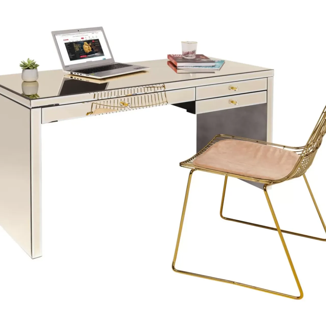 Tische-KARE Design Schreibtisch Luxury Champagne 140X60Cm