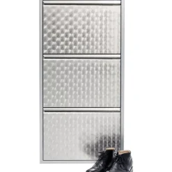 Kleinmöbel & Sonstiges-KARE Design Schuhkipper Caruso 3-Er Silber/Geflext