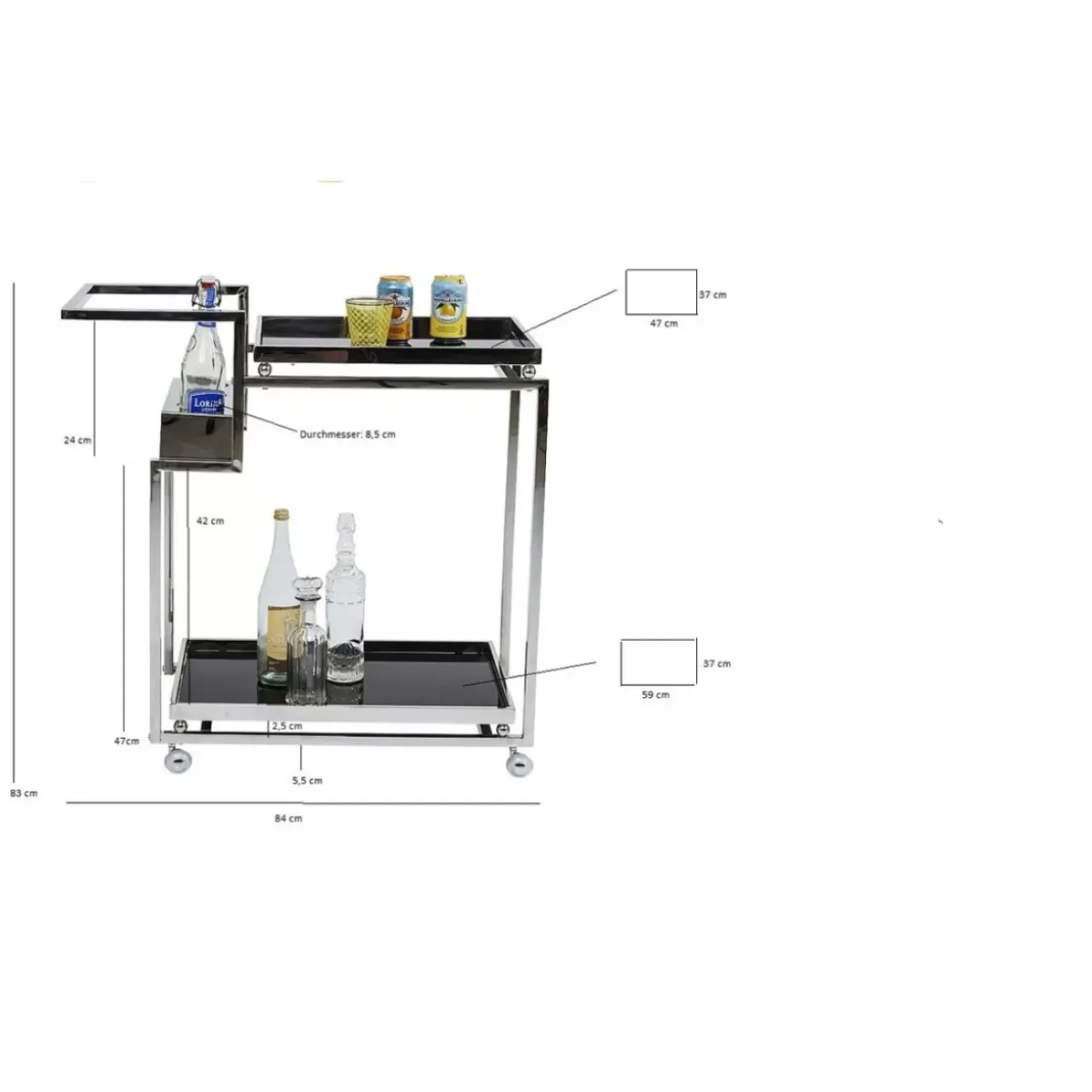 Tische-KARE Design Servierwagen Barfly Silber