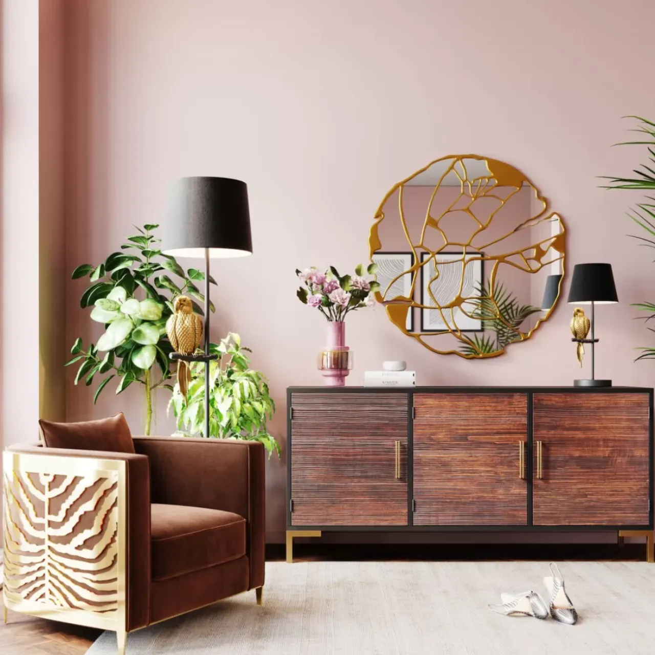 Steh & Bodenleuchten-KARE Design Stehleuchte Animal Parrot Gold 176Cm