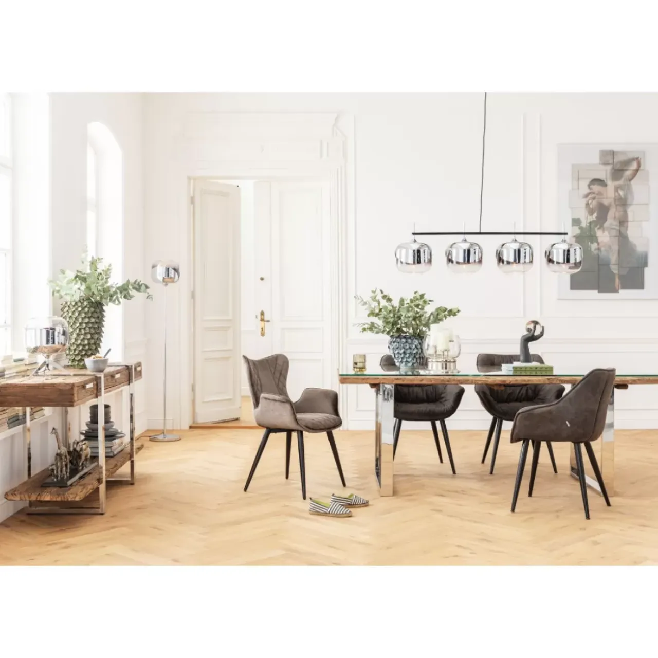 Stühle-KARE Design Stuhl Black Marshall Velvet Grau