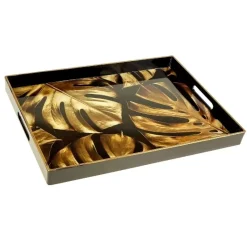 Geschirr & Tischaccessoires-KARE Design Tablett Monstera Gold