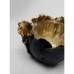 Deko & Geschenkartikel-KARE Design Teelichthalter Flower Bloom Schwarz Gold O10