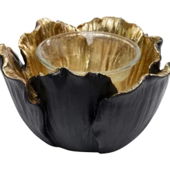 Deko & Geschenkartikel-KARE Design Teelichthalter Flower Bloom Schwarz Gold O10