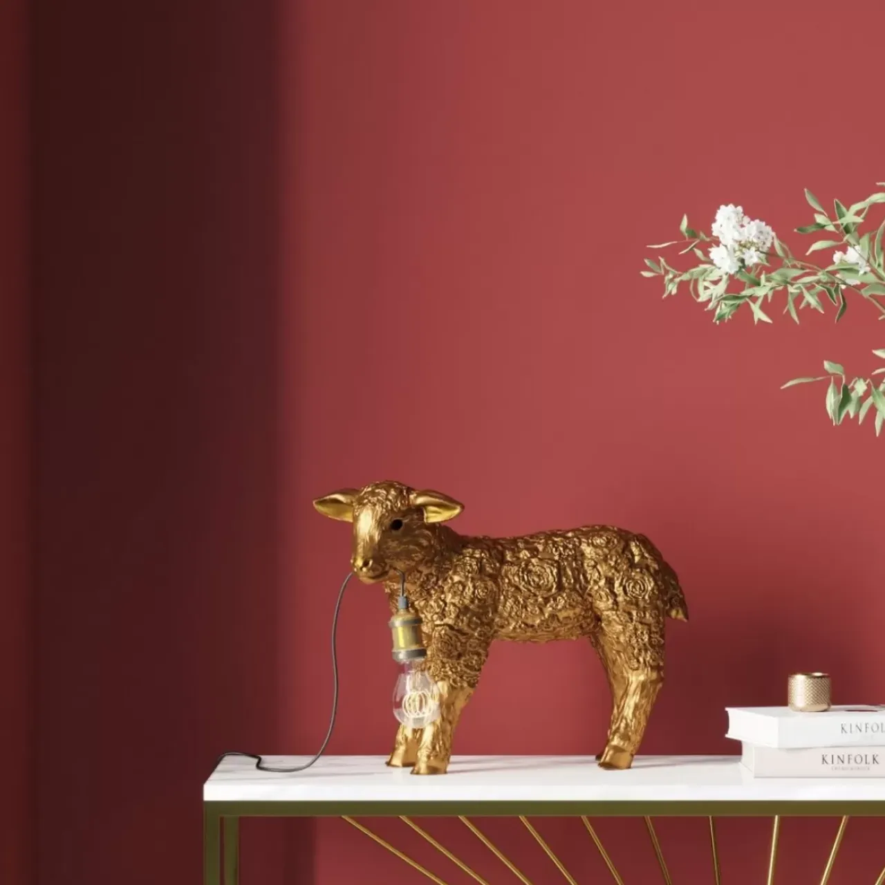 Tischleuchten-KARE Design Tischleuchte Animal Flower Sheep Gold 36Cm