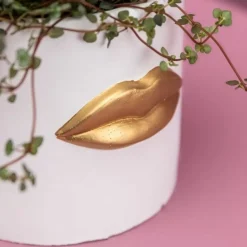 Aufbewahrung & Ordnung-KARE Design Ubertopf Lips Weiss/Gold